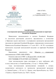 Заключение Минпромторга по РТМТ